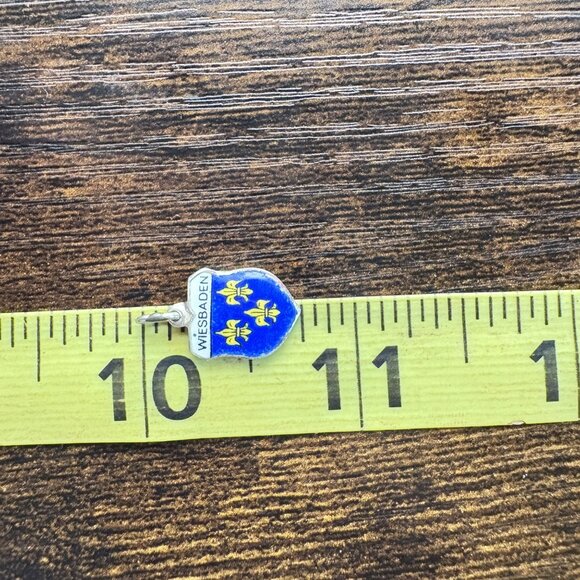 VTG 800 Silver Wiesbaden Blue White Yellow Enamel Shield Charm Size 0.75" Length - Picture 5 of 7